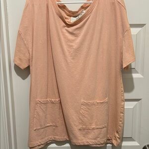 Peach Short Sleeve Sweatshirt with Pockets